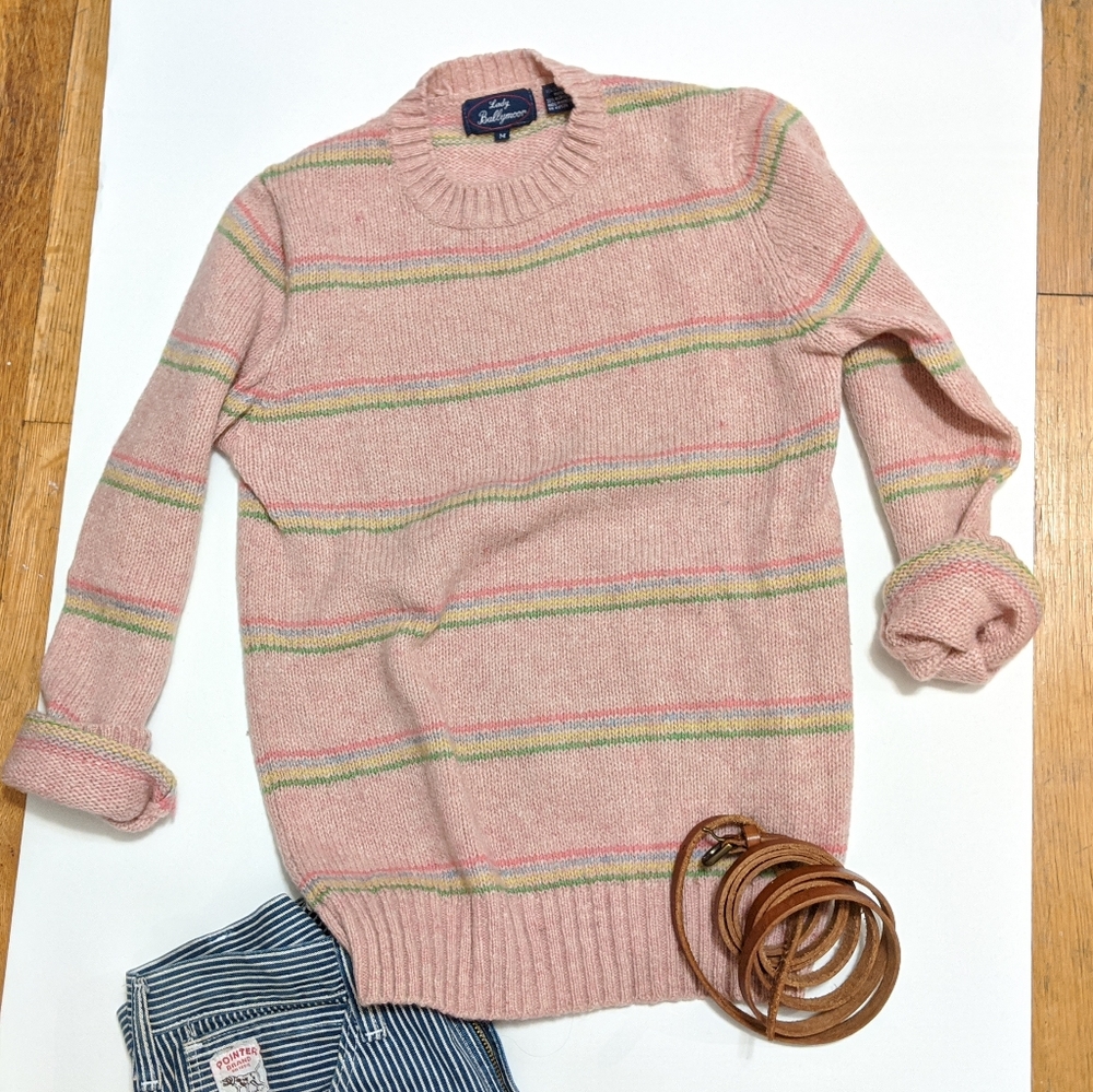 Vintage soft pink wool blend stripe sweater